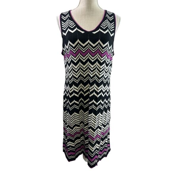 Krimson Klover Chevron Print Knit Sleeveless Dress Women's sz XL NWT Black White - Picture 2 of 12
